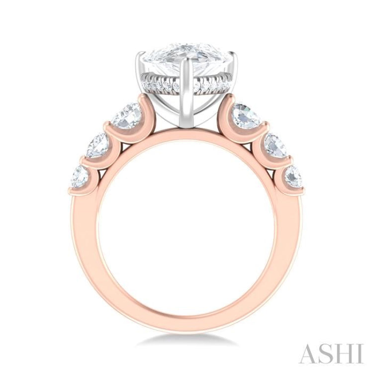 1 1/5 ctw Pear Shape Round Cut Diamond Semi Mount Engagement Ring in 14K Rose and White Gold