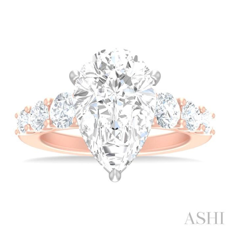 1 1/4 ctw Pear Shape Round Cut Diamond Semi Mount Engagement Ring in 14K Rose and White Gold