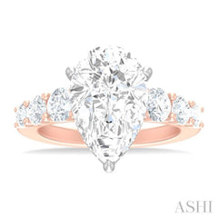 1 1/4 ctw Pear Shape Round Cut Diamond Semi Mount Engagement Ring in 14K Rose and White Gold