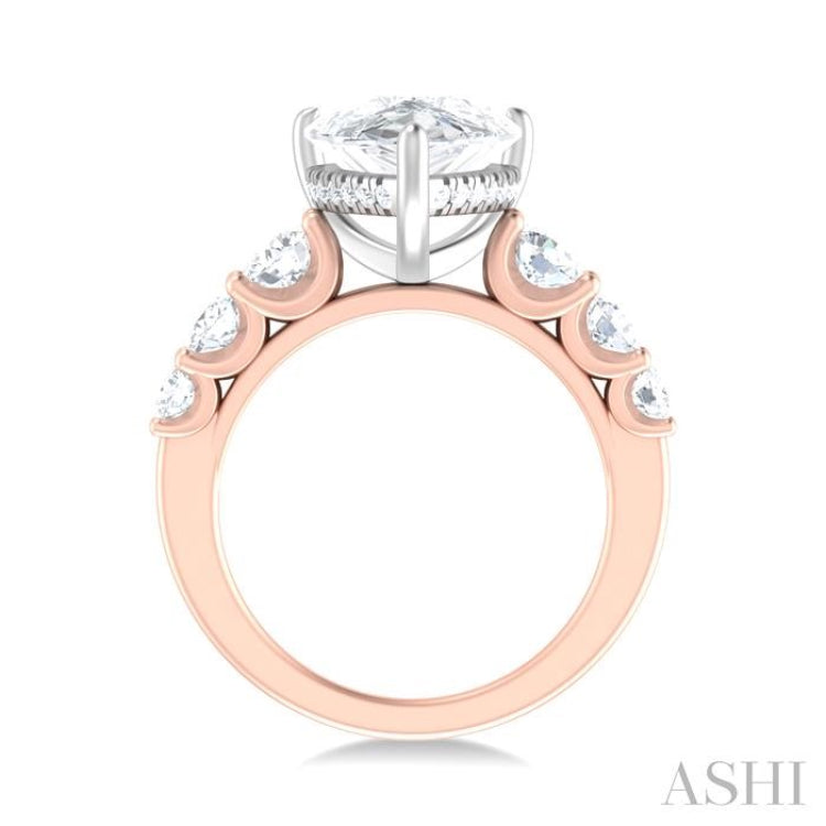 1 1/4 ctw Pear Shape Round Cut Diamond Semi Mount Engagement Ring in 14K Rose and White Gold