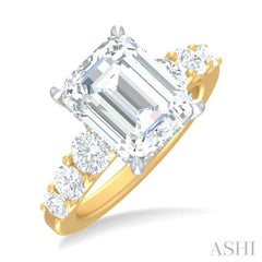 1 1/4 ctw Emerald Shape Round Cut Diamond Semi Mount Engagement Ring in 14K Yellow and White Gold