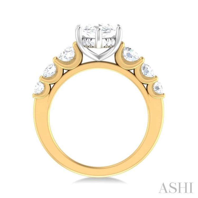 1 1/5 ctw Marquise Shape Round Cut Diamond Semi Mount Engagement Ring in 14K Yellow and White Gold