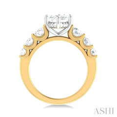 1 1/5 ctw Marquise Shape Round Cut Diamond Semi Mount Engagement Ring in 14K Yellow and White Gold