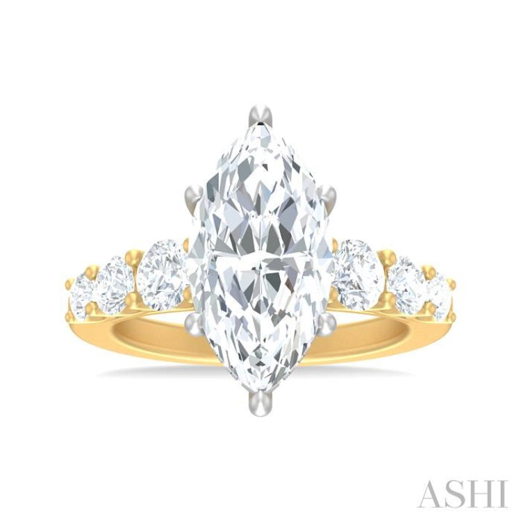 1 1/5 ctw Marquise Shape Round Cut Diamond Semi Mount Engagement Ring in 14K Yellow and White Gold
