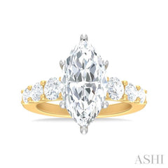 1 1/5 ctw Marquise Shape Round Cut Diamond Semi Mount Engagement Ring in 14K Yellow and White Gold