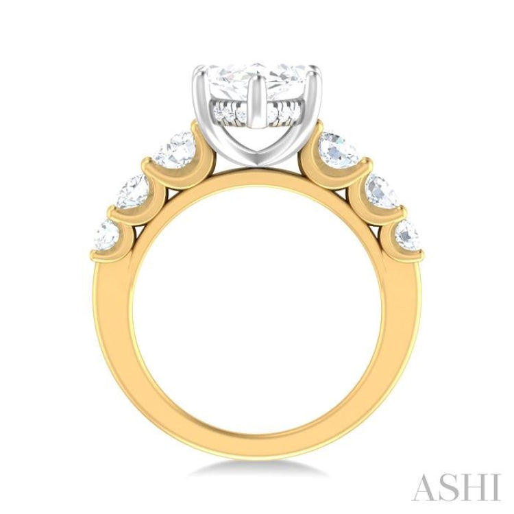 1 1/5 ctw Marquise Shape Round Cut Diamond Semi Mount Engagement Ring in 14K Yellow and White Gold