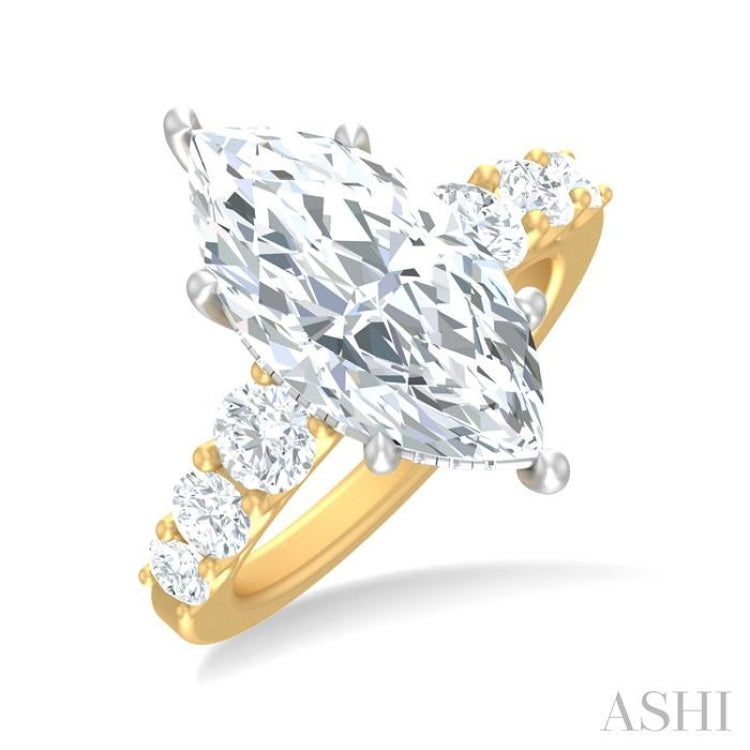 1 1/5 ctw Marquise Shape Round Cut Diamond Semi Mount Engagement Ring in 14K Yellow and White Gold