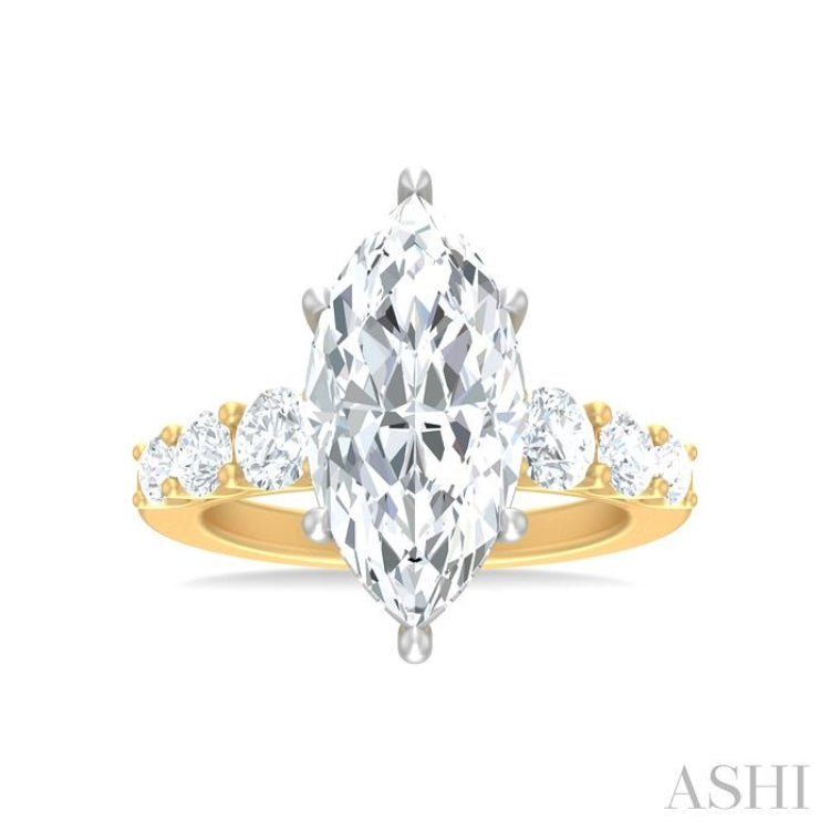 1 1/5 ctw Marquise Shape Round Cut Diamond Semi Mount Engagement Ring in 14K Yellow and White Gold