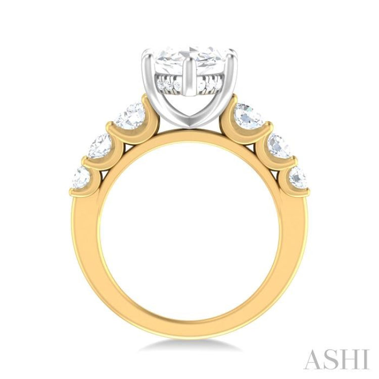 1 1/5 ctw Marquise Shape Round Cut Diamond Semi Mount Engagement Ring in 14K Yellow and White Gold