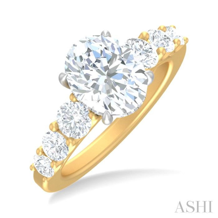 1 1/5 ctw Oval Shape Round Cut Diamond Semi Mount Engagement Ring in 14K Yellow and White Gold