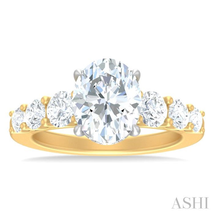1 1/5 ctw Oval Shape Round Cut Diamond Semi Mount Engagement Ring in 14K Yellow and White Gold