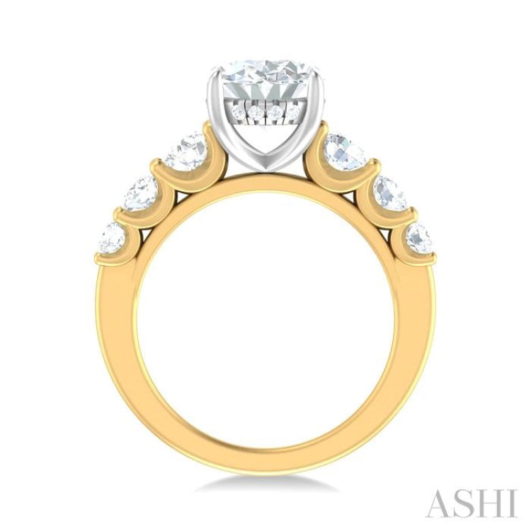 1 1/5 ctw Oval Shape Round Cut Diamond Semi Mount Engagement Ring in 14K Yellow and White Gold