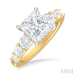 1 1/5 ctw Princess Shape Round Cut Diamond Semi Mount Engagement Ring in 14K Yellow and White Gold