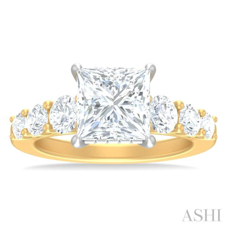 1 1/5 ctw Princess Shape Round Cut Diamond Semi Mount Engagement Ring in 14K Yellow and White Gold