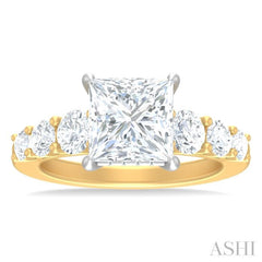 1 1/5 ctw Princess Shape Round Cut Diamond Semi Mount Engagement Ring in 14K Yellow and White Gold