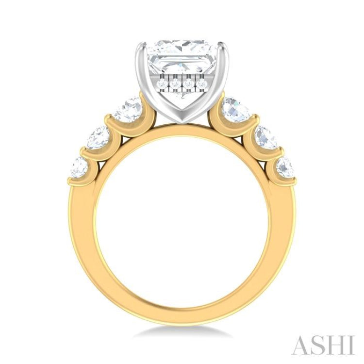1 1/5 ctw Princess Shape Round Cut Diamond Semi Mount Engagement Ring in 14K Yellow and White Gold