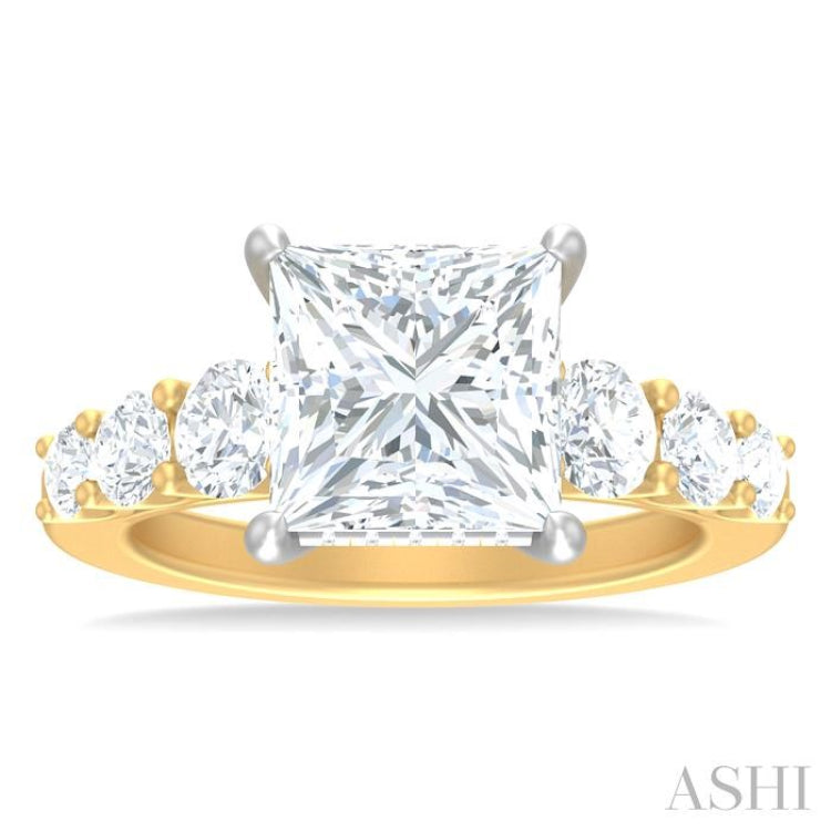 1 1/4 ctw Princess Shape Round Cut Diamond Semi Mount Engagement Ring in 14K Yellow and White Gold