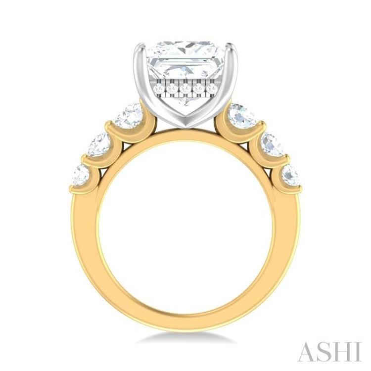 1 1/4 ctw Princess Shape Round Cut Diamond Semi Mount Engagement Ring in 14K Yellow and White Gold