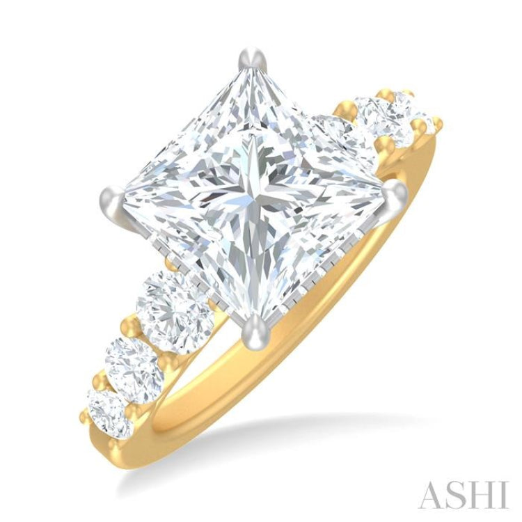 1 1/4 ctw Princess Shape Round Cut Diamond Semi Mount Engagement Ring in 14K Yellow and White Gold