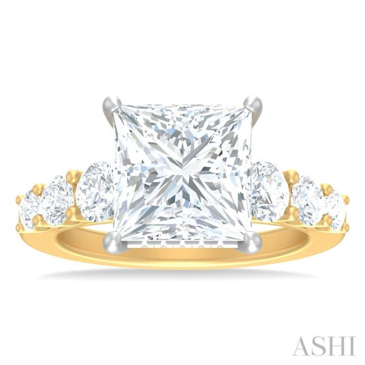 1 1/4 ctw Princess Shape Round Cut Diamond Semi Mount Engagement Ring in 14K Yellow and White Gold