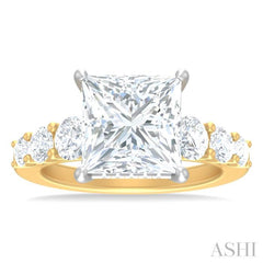 1 1/4 ctw Princess Shape Round Cut Diamond Semi Mount Engagement Ring in 14K Yellow and White Gold