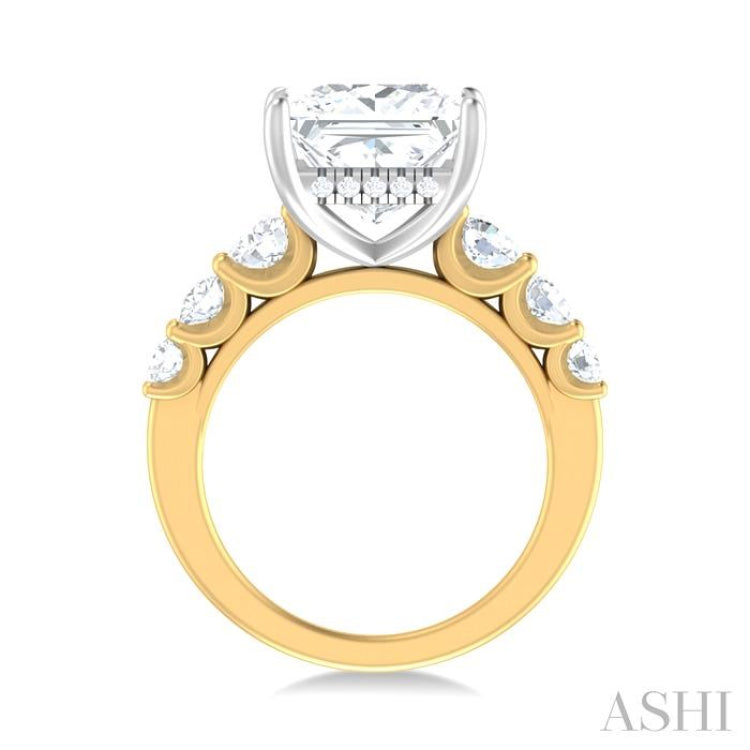 1 1/4 ctw Princess Shape Round Cut Diamond Semi Mount Engagement Ring in 14K Yellow and White Gold