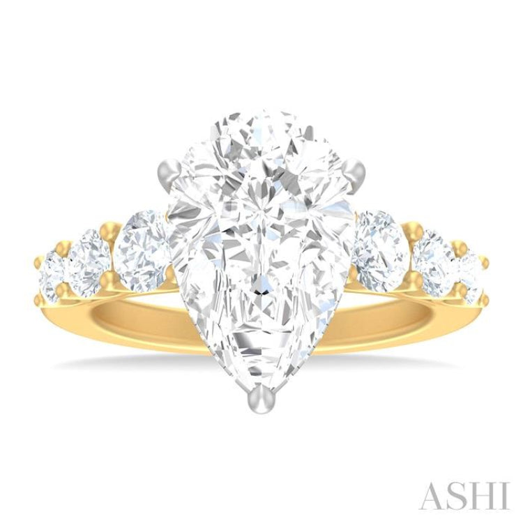 1 1/4 ctw Pear Shape Round Cut Diamond Semi Mount Engagement Ring in 14K Yellow and White Gold