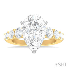 1 1/4 ctw Pear Shape Round Cut Diamond Semi Mount Engagement Ring in 14K Yellow and White Gold