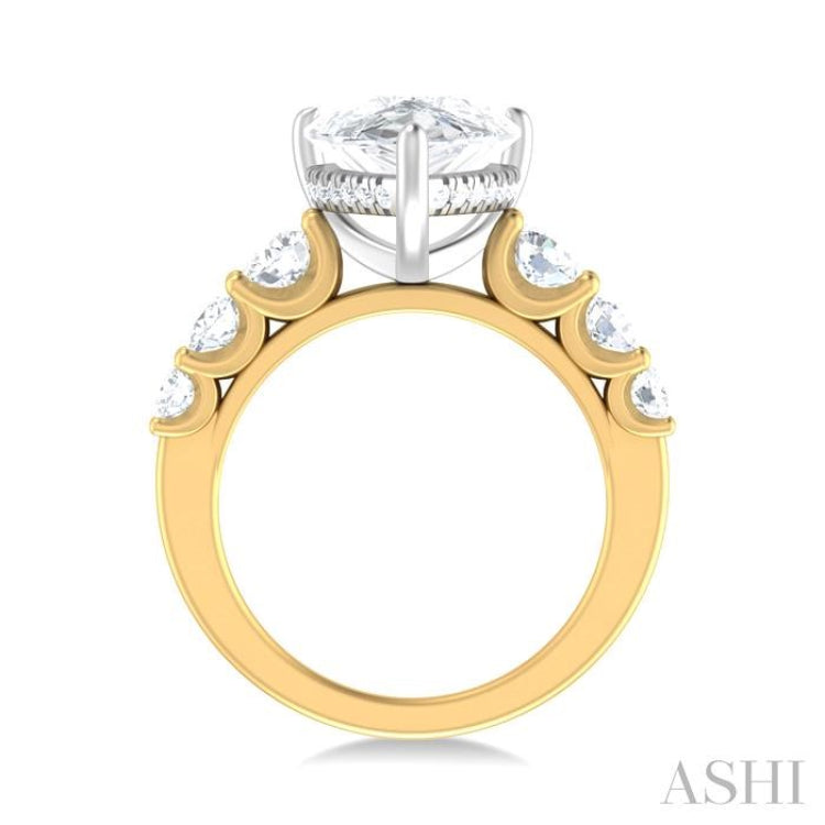 1 1/4 ctw Pear Shape Round Cut Diamond Semi Mount Engagement Ring in 14K Yellow and White Gold