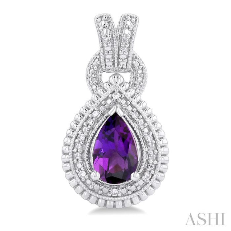 8X5 MM Pear Cut Amethyst and 1/20 ctw Round Cut Diamond Semi Precious Earring in Sterling Silver