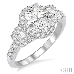 1 ctw Oval Shape Baguette and Round Cut Diamond Semi-Mount Engagement Ring in 14K White Gold
