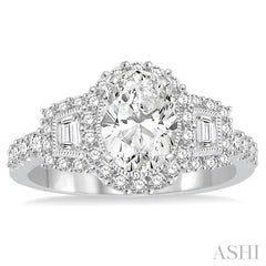 1 ctw Oval Shape Baguette and Round Cut Diamond Semi-Mount Engagement Ring in 14K White Gold
