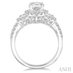 1 ctw Oval Shape Baguette and Round Cut Diamond Semi-Mount Engagement Ring in 14K White Gold