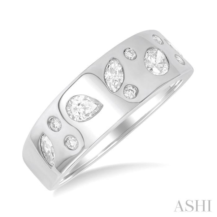 1/2 ctw Scatter Mixed Diamond Cut Bold Gold Fashion Band in 14K White Gold