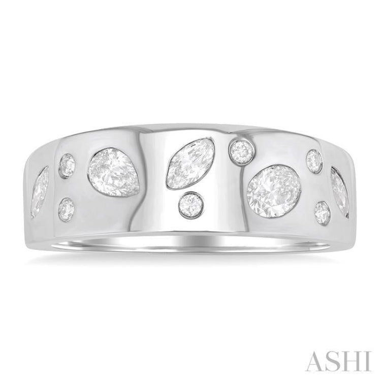 1/2 ctw Scatter Mixed Diamond Cut Bold Gold Fashion Band in 14K White Gold