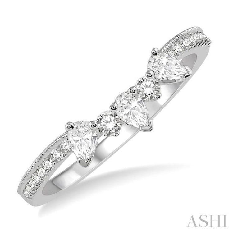 3/8 ctw Pear and Round Cut Diamond Wedding Band in 14K White Gold