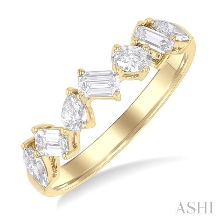 3/4 ctw Mixed Shape Diamond Cut Fashion Band in 14K Yellow Gold