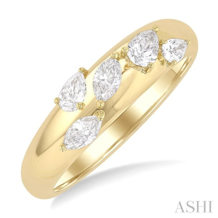 1/2 ctw 5-Stone Pear and Marquise Cut Diamond Fashion Bold Band in 14K Yellow Gold