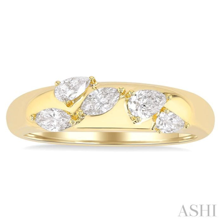 1/2 ctw 5-Stone Pear and Marquise Cut Diamond Fashion Bold Band in 14K Yellow Gold