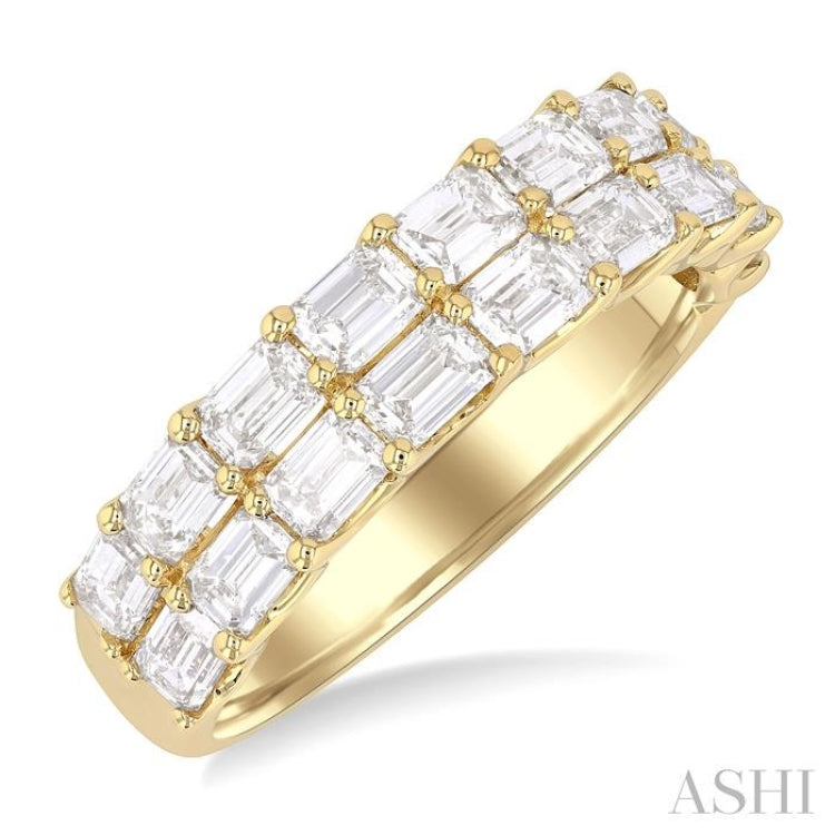 2 1/10 ctw Twin Row Emerald Cut Diamond Fashion Band in 14K Yellow Gold