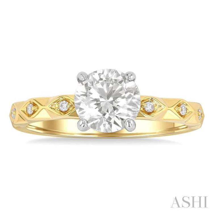 1/10 ctw Circular Shape Grooved Shank Semi Mount Diamond Engagement Ring in 14K Yellow and White Gold