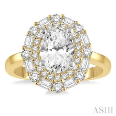 3/4 ctw Oval Shape Baguette and Round Cut Diamond Semi-Mount Engagement Ring in 14K Yellow and White Gold