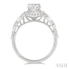 1/3 ctw Pear Shape Carved Shank Round Cut Diamond Semi-Mount Engagement Ring in 14K Yellow and White Gold