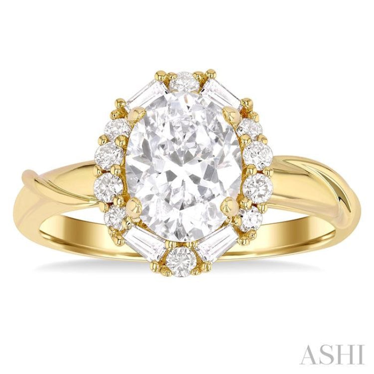 1/3 ctw Oval Shape Baguette and Round Cut Diamond Semi Mount Engagement Ring in 14K Yellow Gold