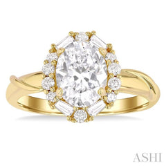 1/3 ctw Oval Shape Baguette and Round Cut Diamond Semi Mount Engagement Ring in 14K Yellow Gold