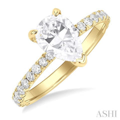 5/8 ctw Round Cut Diamond Pear Shape Semi-Mount Engagement Ring in 14K Yellow Gold