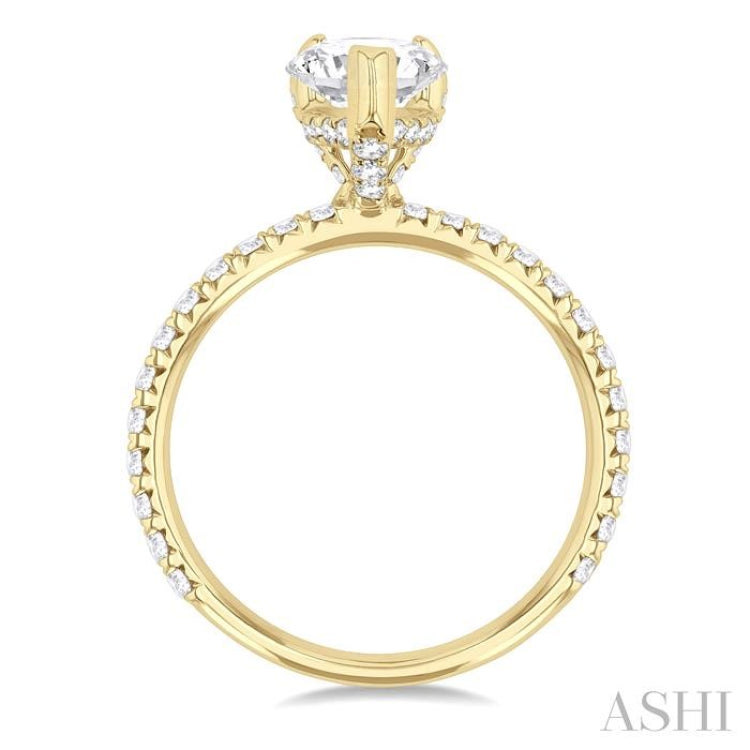 5/8 ctw Round Cut Diamond Pear Shape Semi-Mount Engagement Ring in 14K Yellow Gold