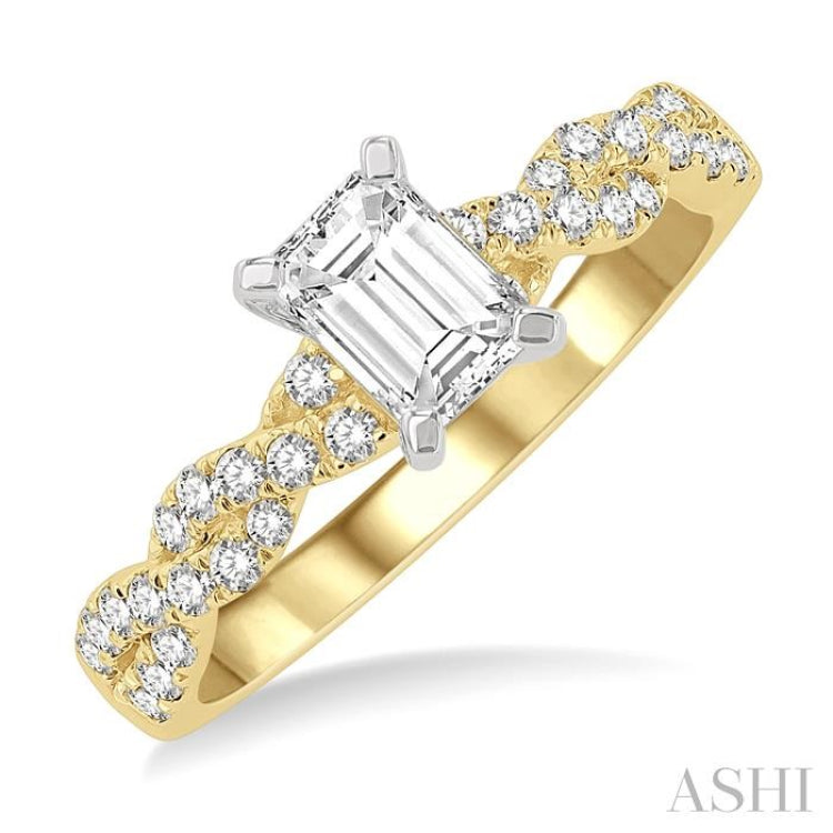3/8 ctw Twisted Shank Round Cut Diamond Semi Mount Engagement Ring in 14K Yellow and White Gold