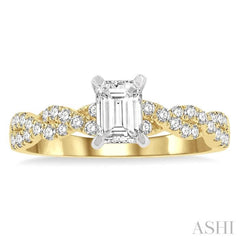 3/8 ctw Twisted Shank Round Cut Diamond Semi Mount Engagement Ring in 14K Yellow and White Gold