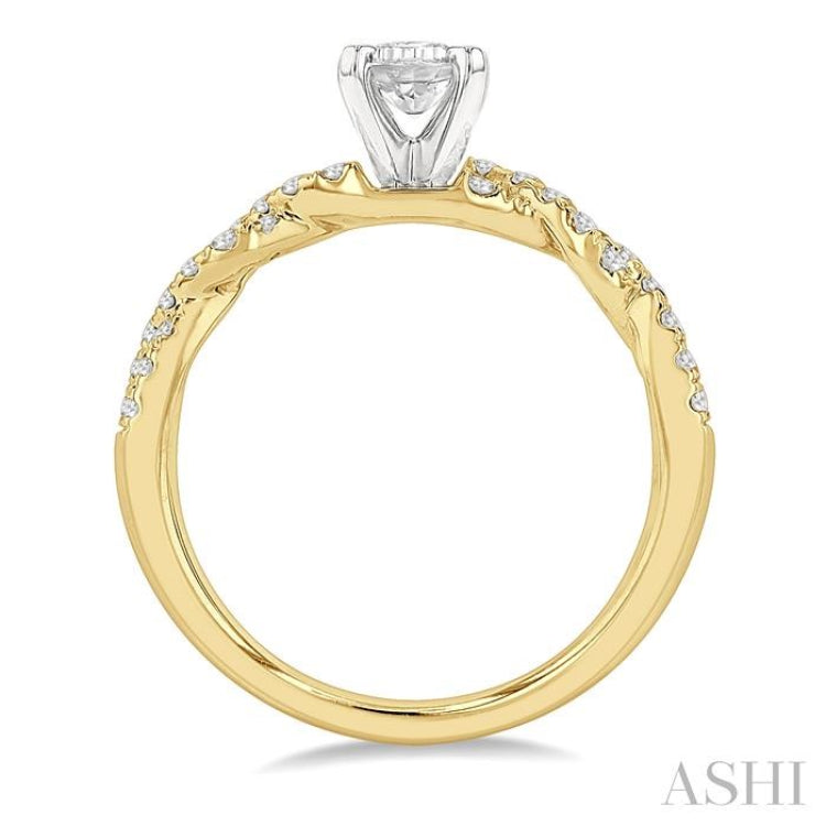 3/8 ctw Twisted Shank Round Cut Diamond Semi Mount Engagement Ring in 14K Yellow and White Gold